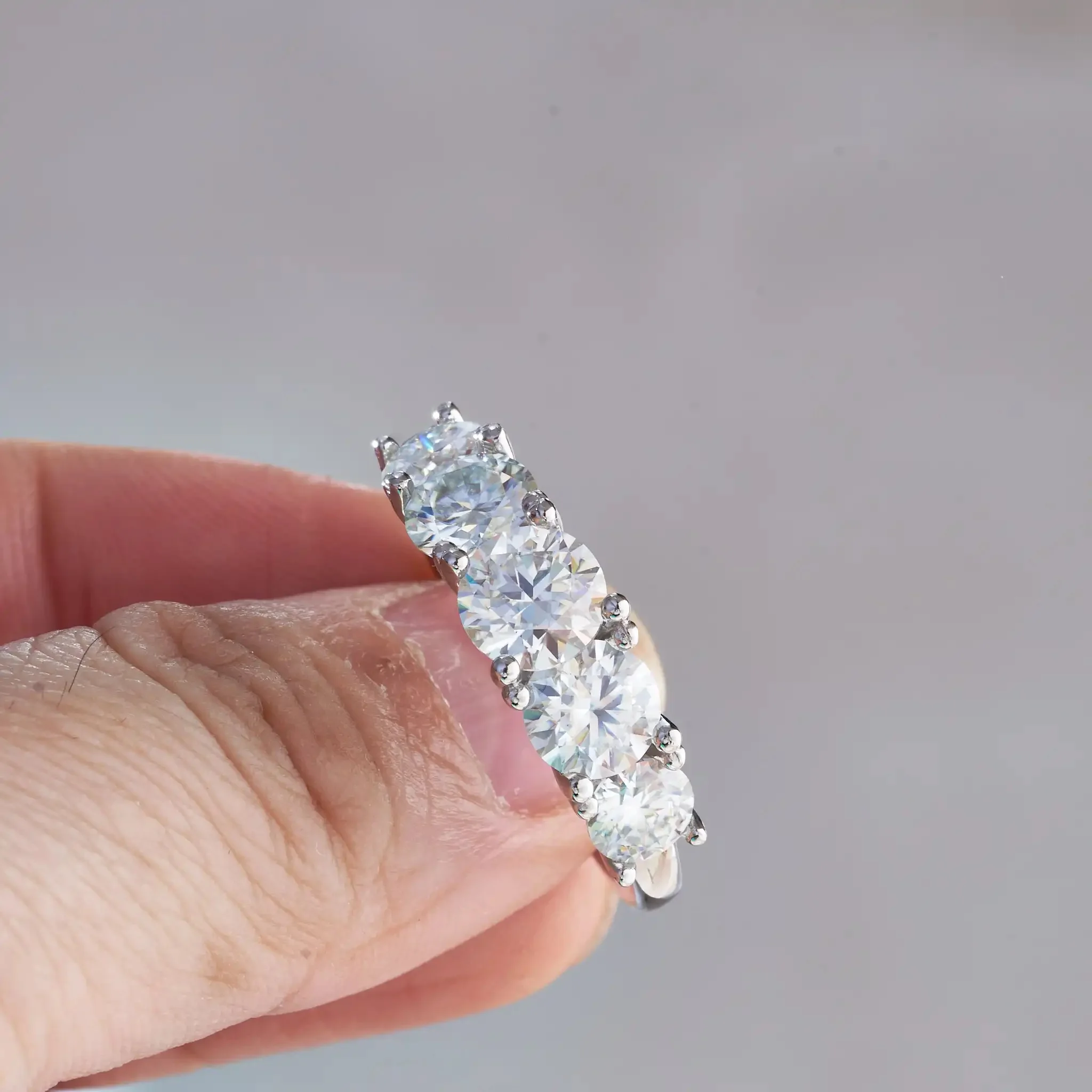 18k Plated 3.6CT All Moissanite Rings for Women 5 Stones Sparkling Diamond Wedding Band S925 Sterling Silver Jewelry GRA