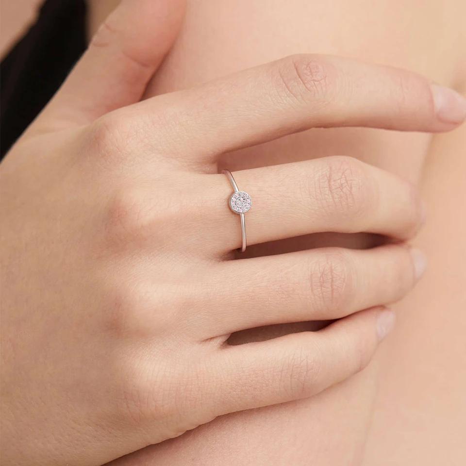 Luxury 12 Colors Pave Zirconia Disc Ring Dainty Round Crystal Stacking Finger Rings For Women Stainless Steel Birthday Gift