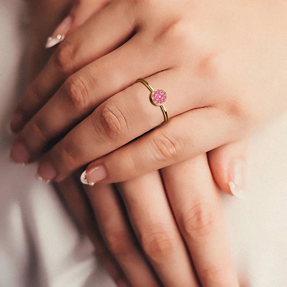 Luxury 12 Colors Pave Zirconia Disc Ring Dainty Round Crystal Stacking Finger Rings For Women Stainless Steel Birthday Gift