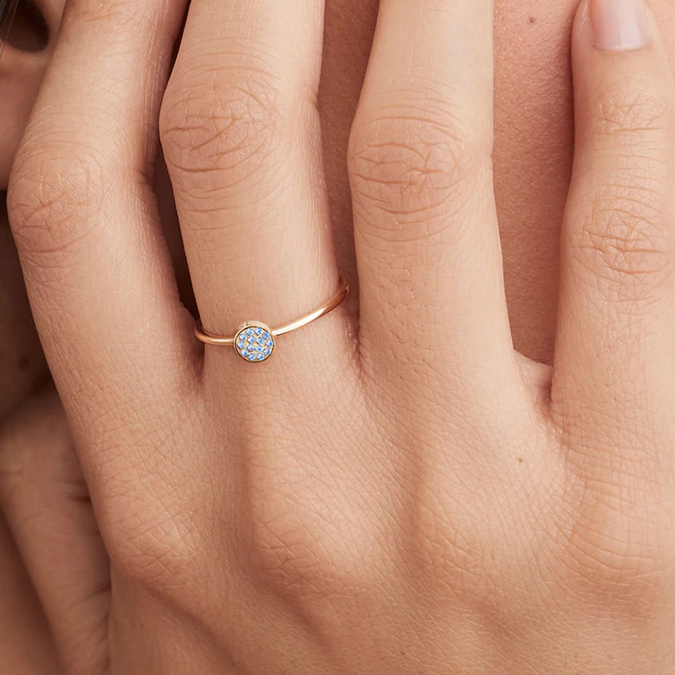 Luxury 12 Colors Pave Zirconia Disc Ring Dainty Round Crystal Stacking Finger Rings For Women Stainless Steel Birthday Gift