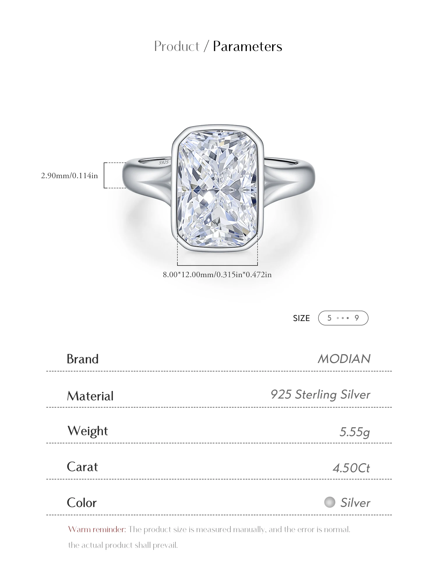 MODIAN 4.5CT D Color Moissanite Ring 925 Sterling Silver Rectangle Lab Diamond Wedding Statement Rings For Women Fine Jewelry