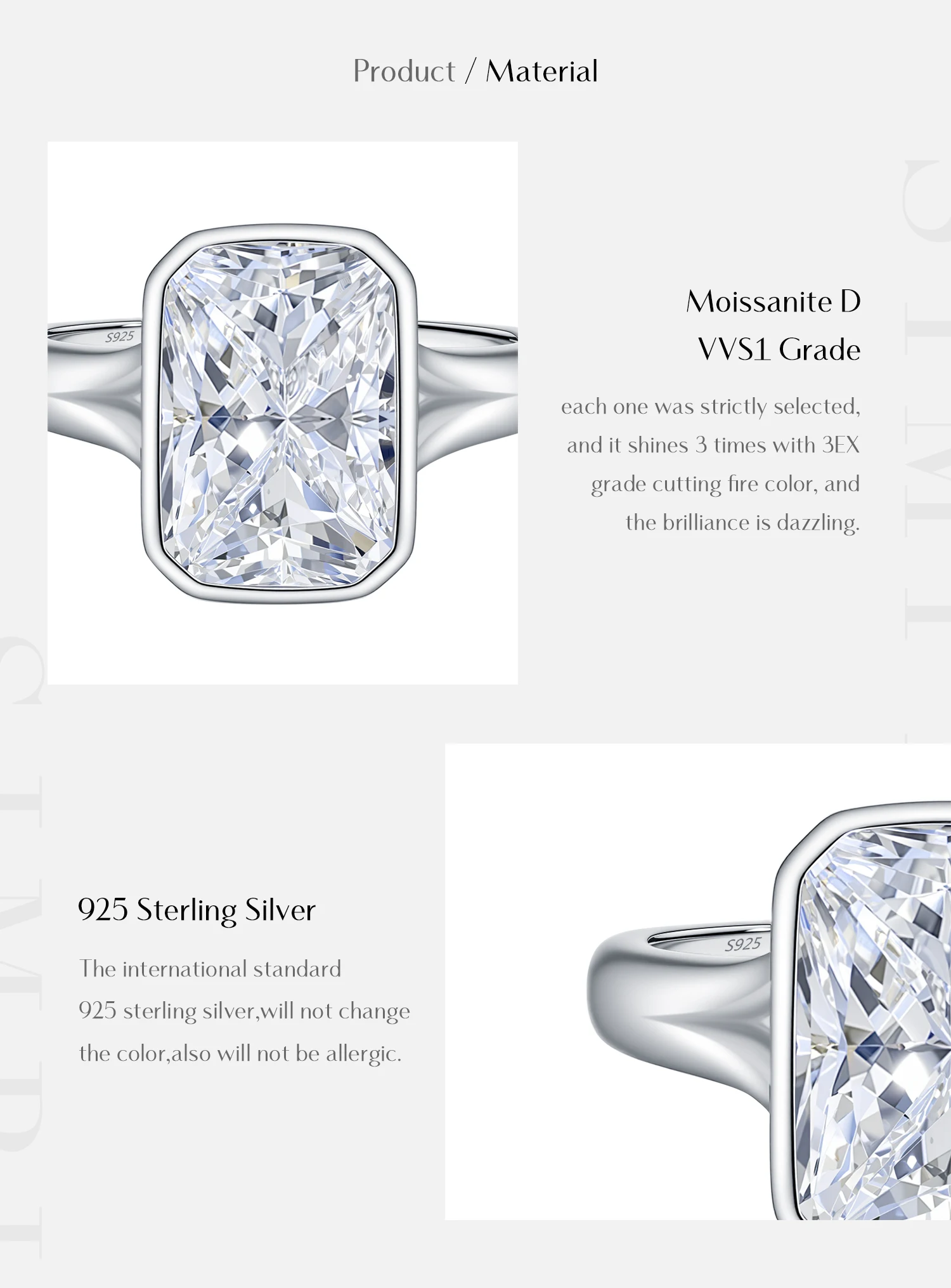 MODIAN 4.5CT D Color Moissanite Ring 925 Sterling Silver Rectangle Lab Diamond Wedding Statement Rings For Women Fine Jewelry