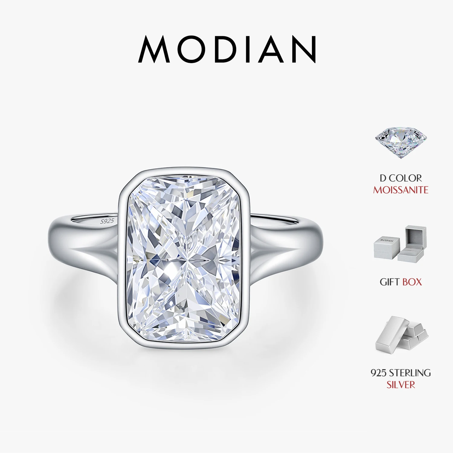 MODIAN 4.5CT D Color Moissanite Ring 925 Sterling Silver Rectangle Lab Diamond Wedding Statement Rings For Women Fine Jewelry MODIAN 4.5CT D Color Moissanite Ring 925 Sterling Silver Rectangle Lab Diamond Wedding Statement Rings For Women Fine Jewelry