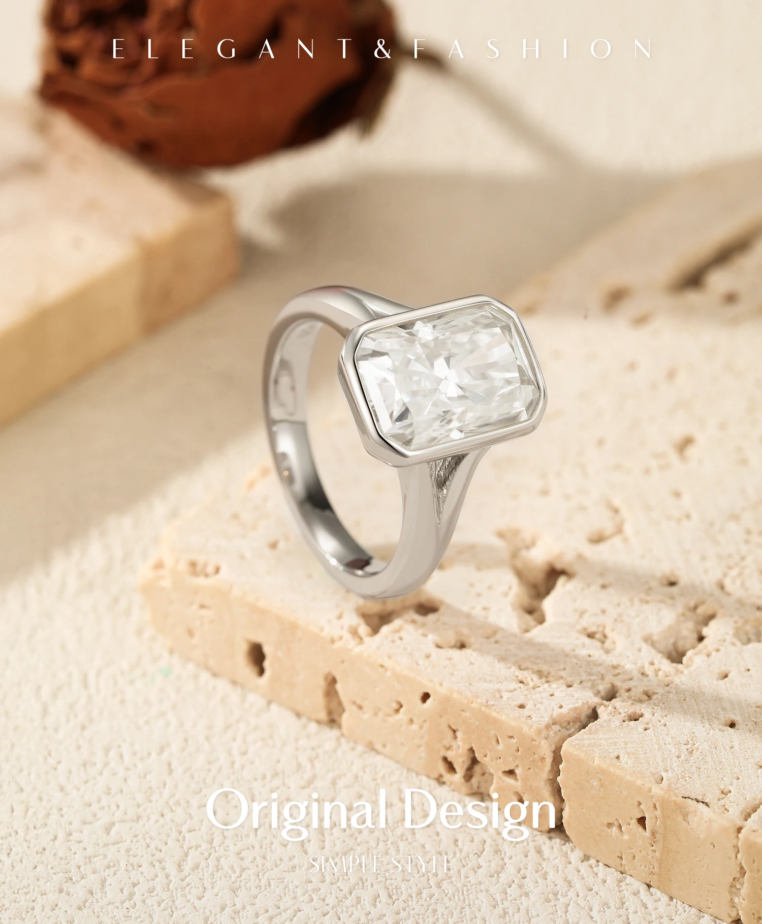 MODIAN 4.5CT D Color Moissanite Ring 925 Sterling Silver Rectangle Lab Diamond Wedding Statement Rings For Women Fine Jewelry
