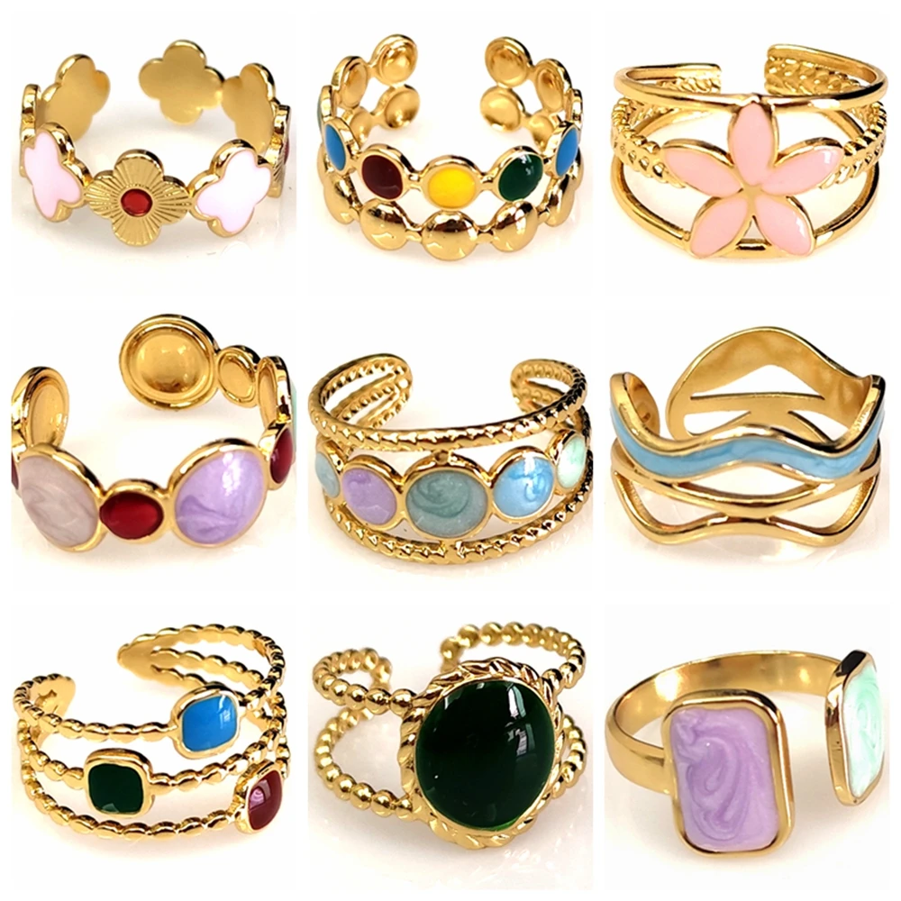10Pcs 20Pcs Wholesale Women's Fashion Skeleton Rings Colorful Beads Charm Female Ring Stainless Steel Jewelry