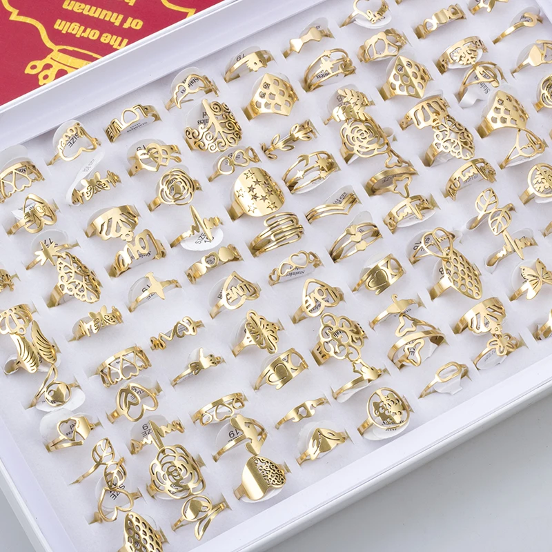 100 Pieces Stainless Steel Engraved Rings for Men and Women Fashion Charm Jewelry Gift Hollow Flower Finger Rings Wholesale Lots 100 Pieces Stainless Steel Engraved Rings for Men and Women Fashion Charm Jewelry Gift Hollow Flower Finger Rings Wholesale Lots