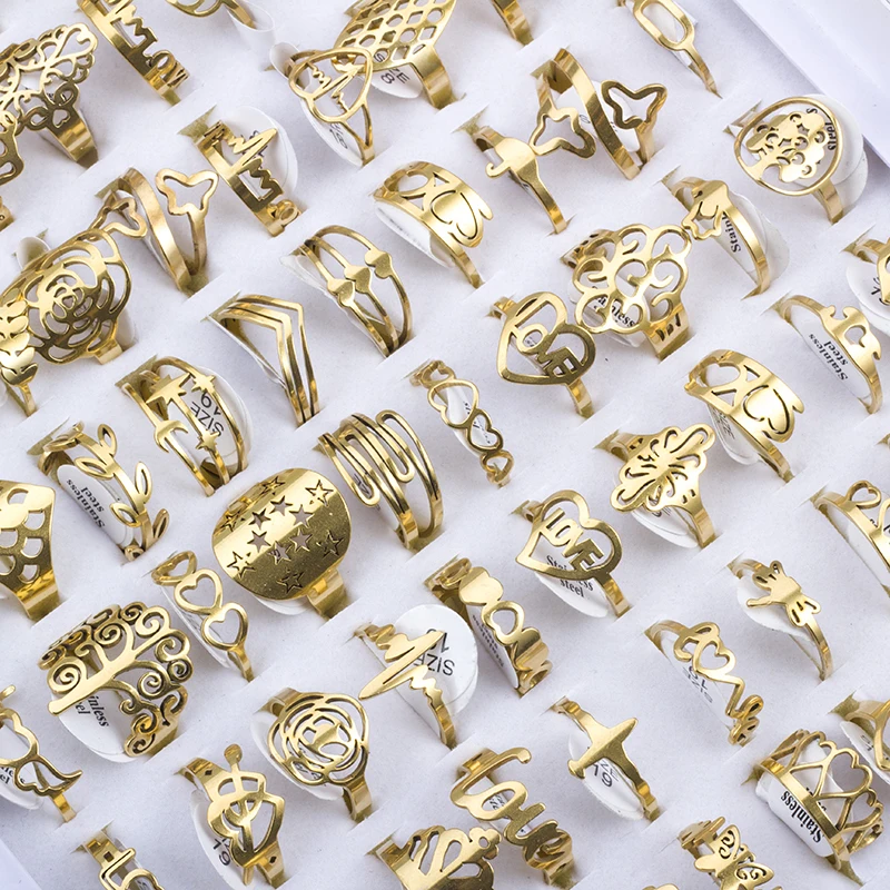 100 Pieces Stainless Steel Engraved Rings for Men and Women Fashion Charm Jewelry Gift Hollow Flower Finger Rings Wholesale Lots 100 Pieces Stainless Steel Engraved Rings for Men and Women Fashion Charm Jewelry Gift Hollow Flower Finger Rings Wholesale Lots