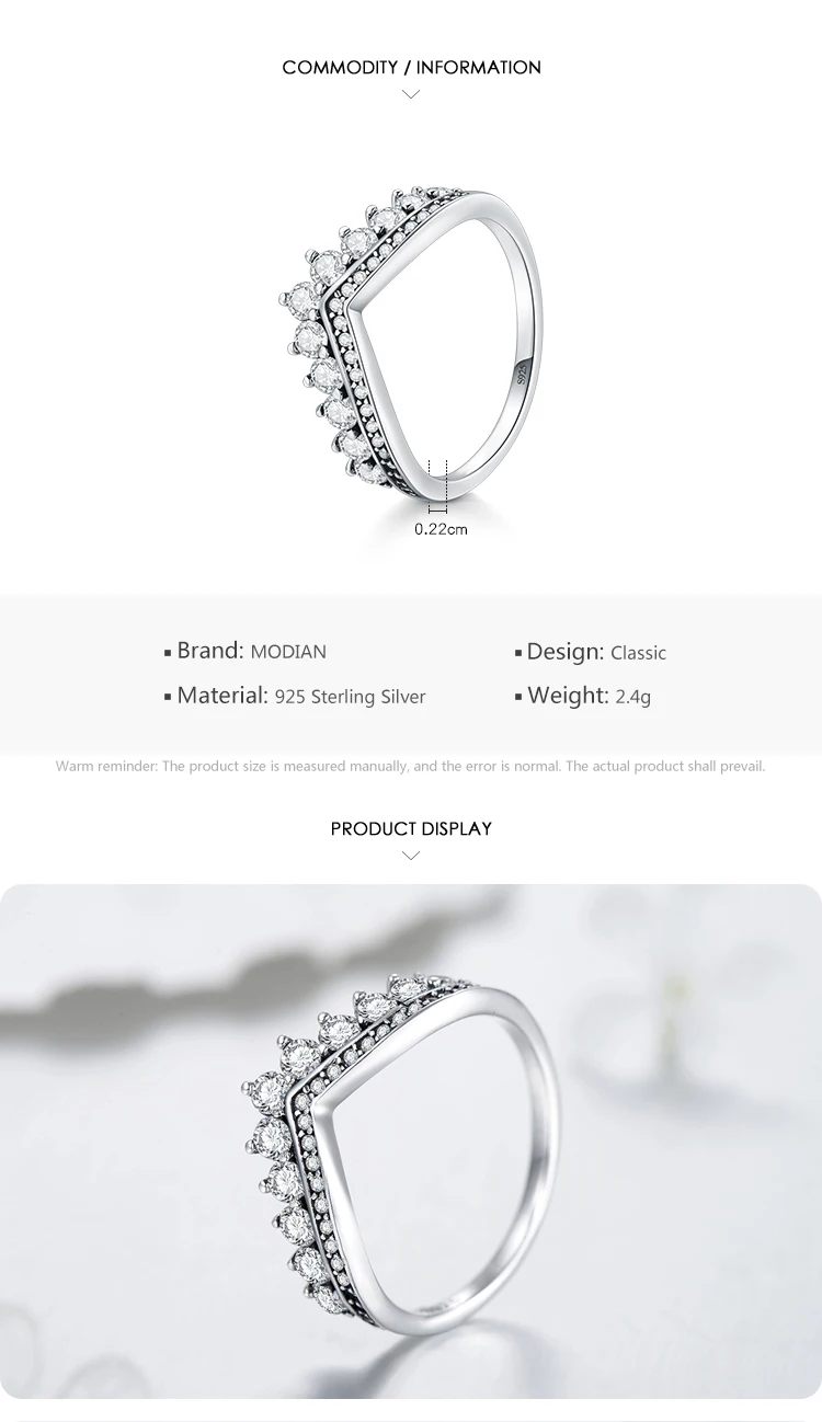 Modian Silver Gold Rose Shining Rings for Women Fashion 100% 925 Sterling Silver Stackable Finger Ring Wedding Statement Jewelry