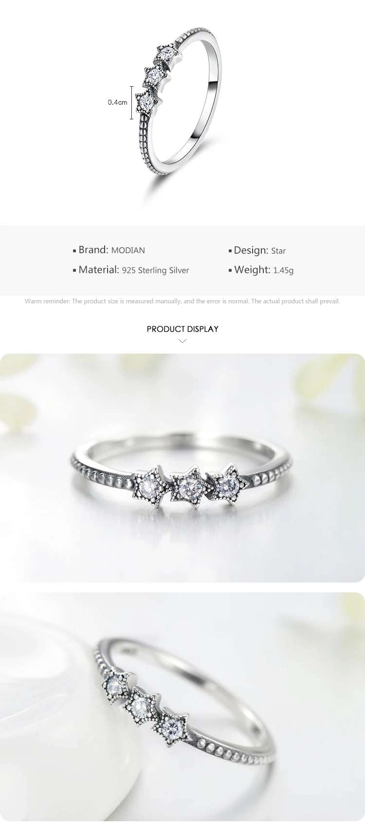 Modian Silver Gold Rose Shining Rings for Women Fashion 100% 925 Sterling Silver Stackable Finger Ring Wedding Statement Jewelry