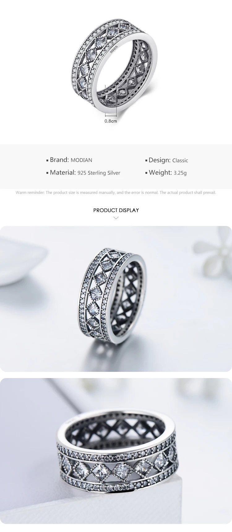Modian Silver Gold Rose Shining Rings for Women Fashion 100% 925 Sterling Silver Stackable Finger Ring Wedding Statement Jewelry