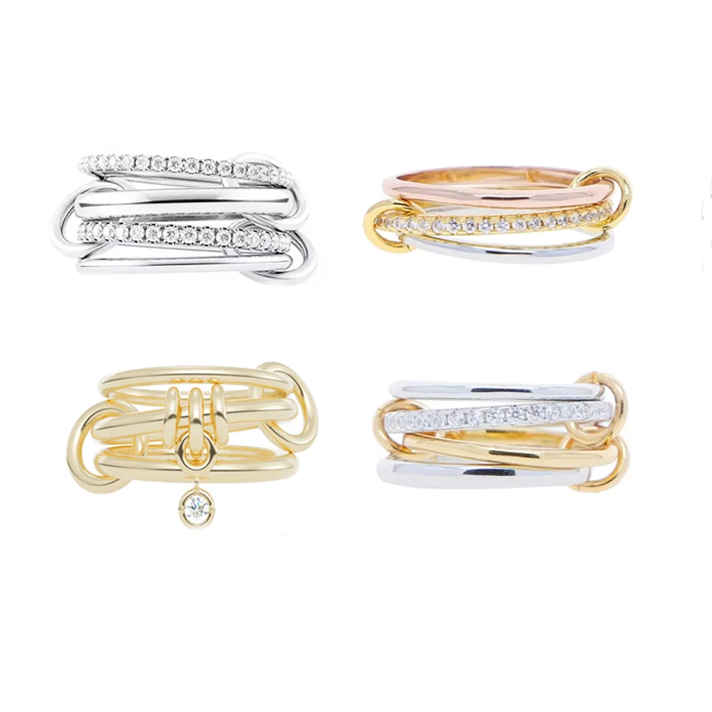 Mix Color Multi Pieces Stacking Engagement Band Link Rings for Women Plain Micro Paved 5A CZ Stack Full Finger Jewelry
