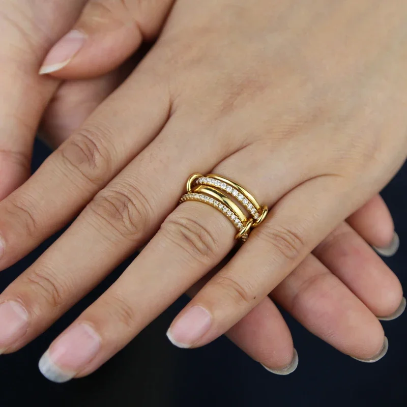 Mix Color Multi Pieces Stacking Engagement Band Link Rings for Women Plain Micro Paved 5A CZ Stack Full Finger Jewelry