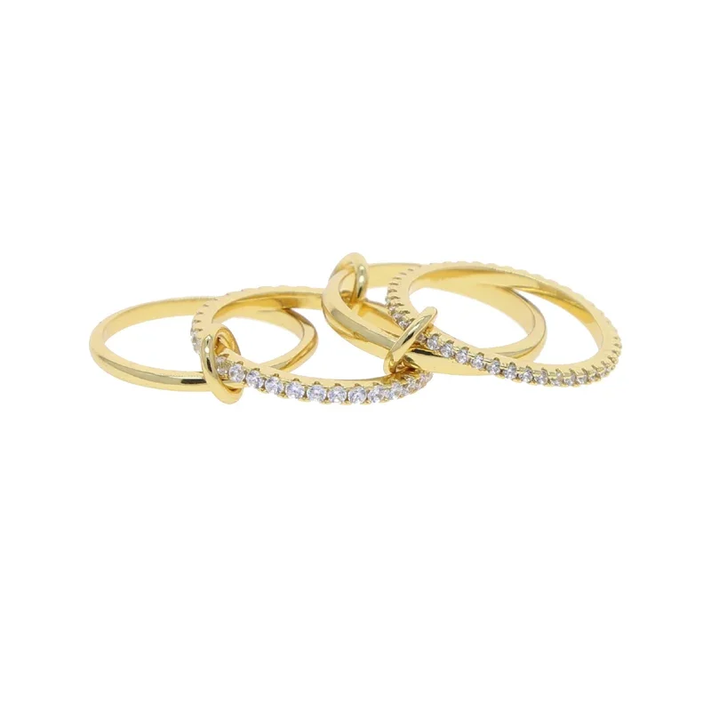 Mix Color Multi Pieces Stacking Engagement Band Link Rings for Women Plain Micro Paved 5A CZ Stack Full Finger Jewelry