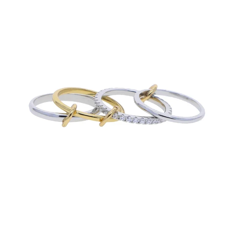 Mix Color Multi Pieces Stacking Engagement Band Link Rings for Women Plain Micro Paved 5A CZ Stack Full Finger Jewelry