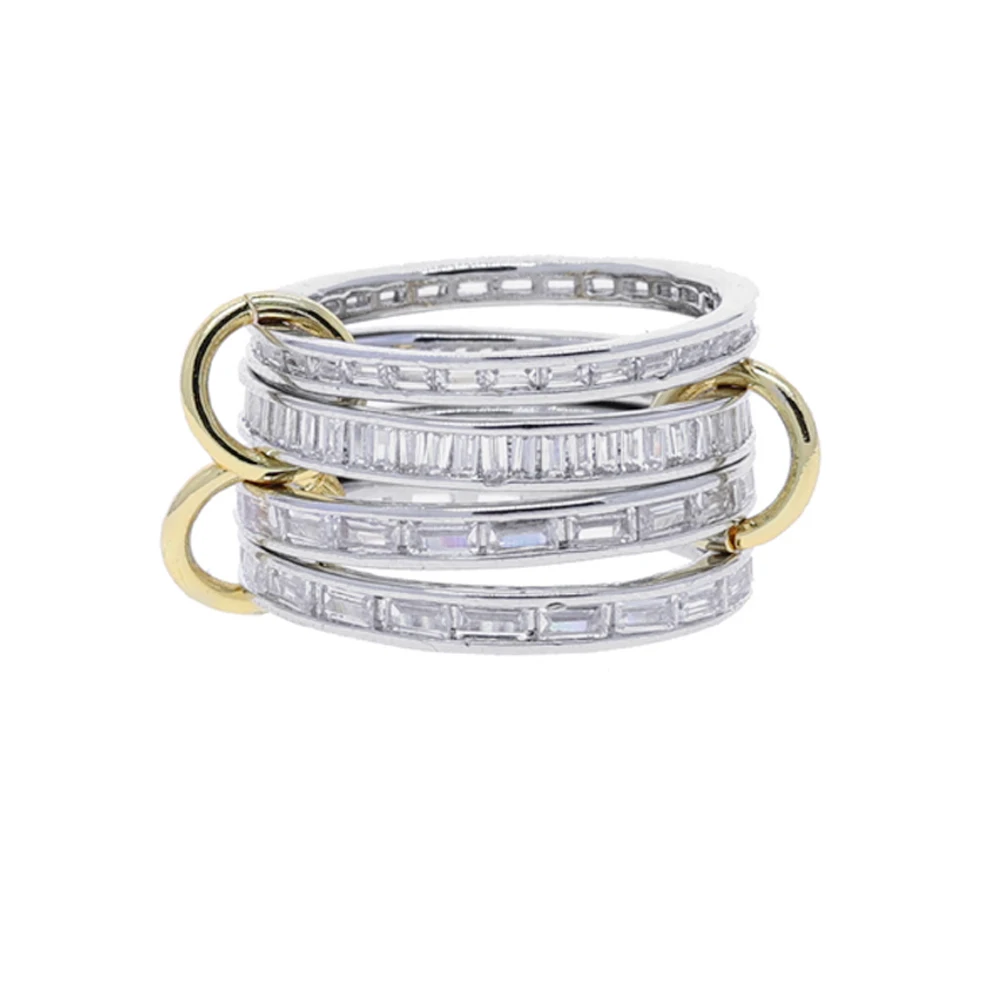 Mix Color Multi Pieces Stacking Engagement Band Link Rings for Women Plain Micro Paved 5A CZ Stack Full Finger Jewelry