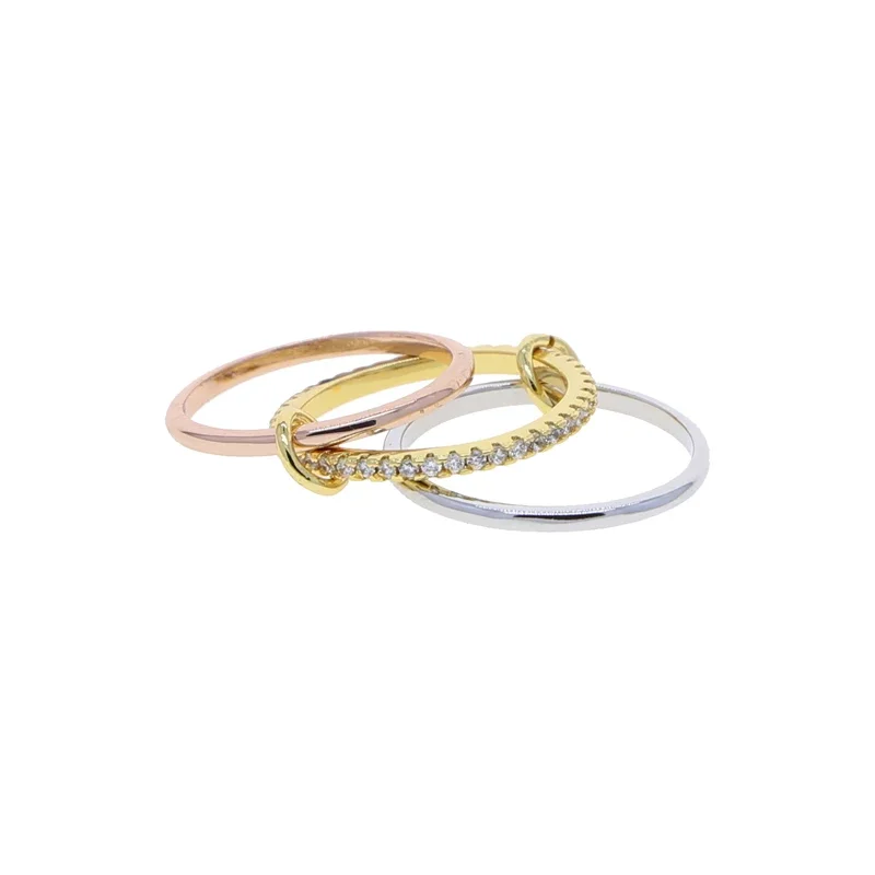 Mix Color Multi Pieces Stacking Engagement Band Link Rings for Women Plain Micro Paved 5A CZ Stack Full Finger Jewelry