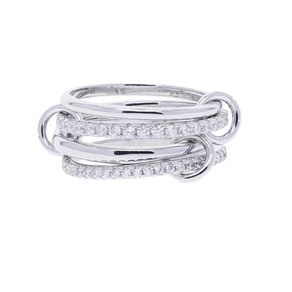 Mix Color Multi Pieces Stacking Engagement Band Link Rings for Women Plain Micro Paved 5A CZ Stack Full Finger Jewelry