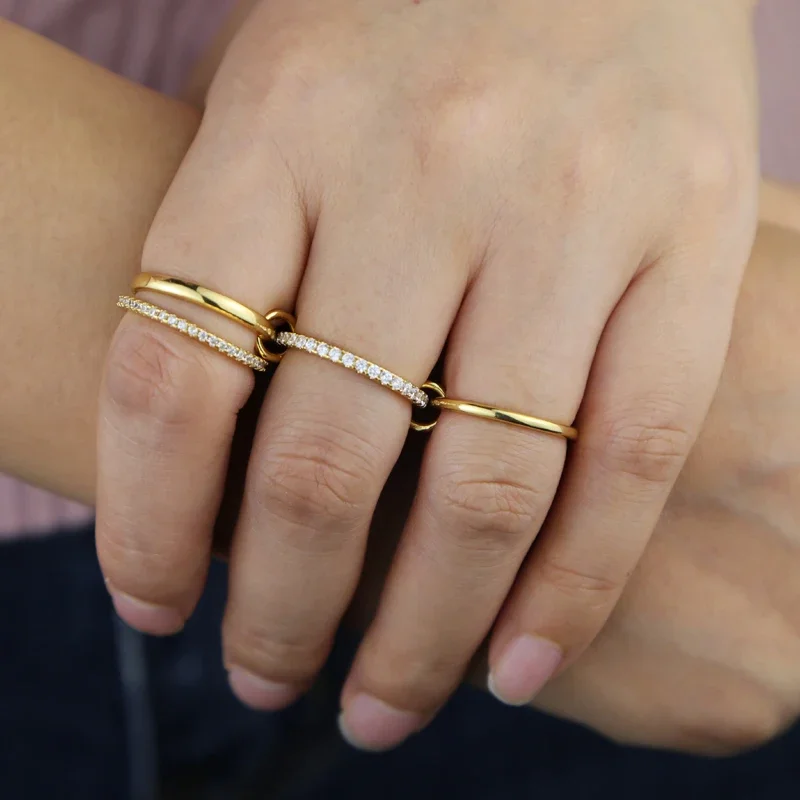 Mix Color Multi Pieces Stacking Engagement Band Link Rings for Women Plain Micro Paved 5A CZ Stack Full Finger Jewelry
