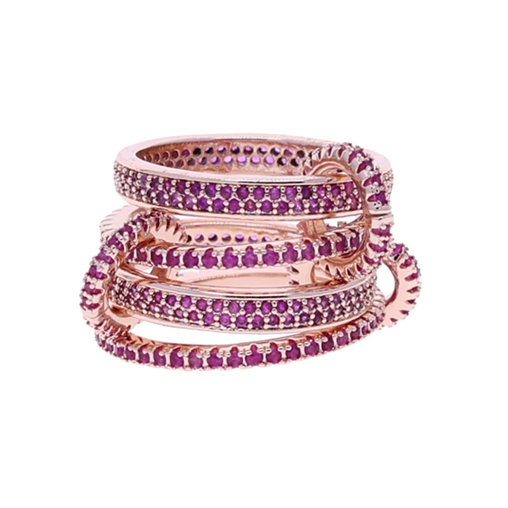 Mix Color Multi Pieces Stacking Engagement Band Link Rings for Women Plain Micro Paved 5A CZ Stack Full Finger Jewelry