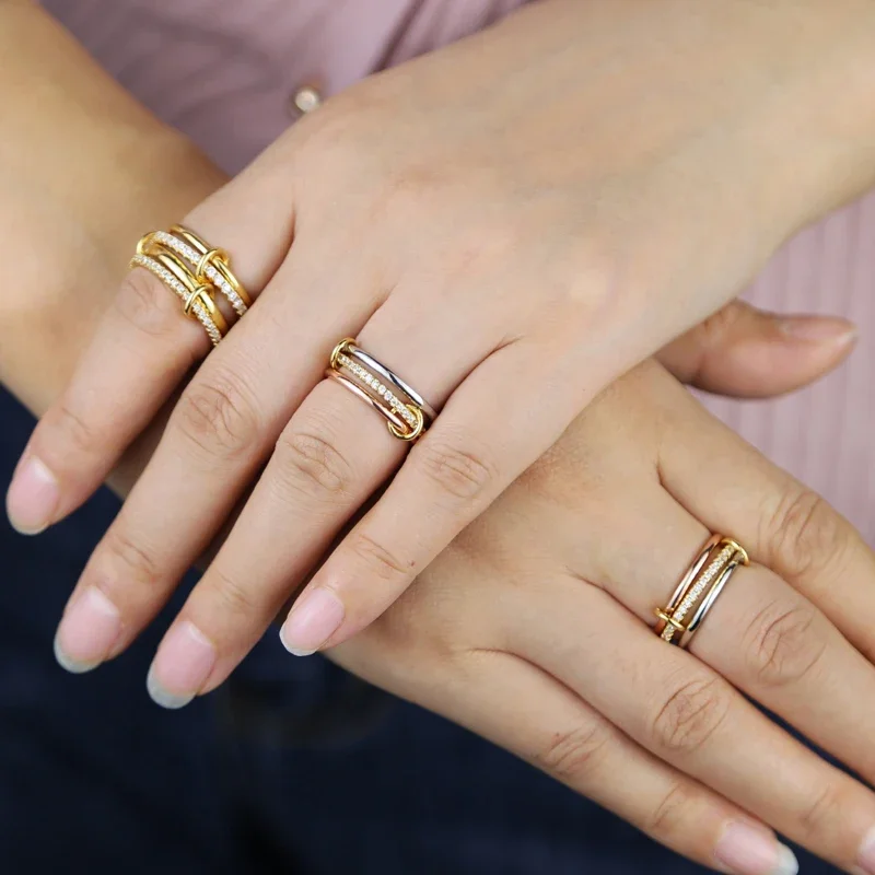 Mix Color Multi Pieces Stacking Engagement Band Link Rings for Women Plain Micro Paved 5A CZ Stack Full Finger Jewelry