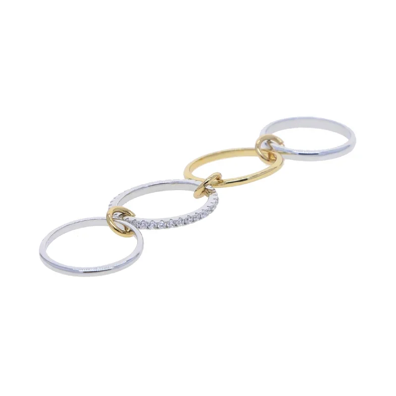 Mix Color Multi Pieces Stacking Engagement Band Link Rings for Women Plain Micro Paved 5A CZ Stack Full Finger Jewelry