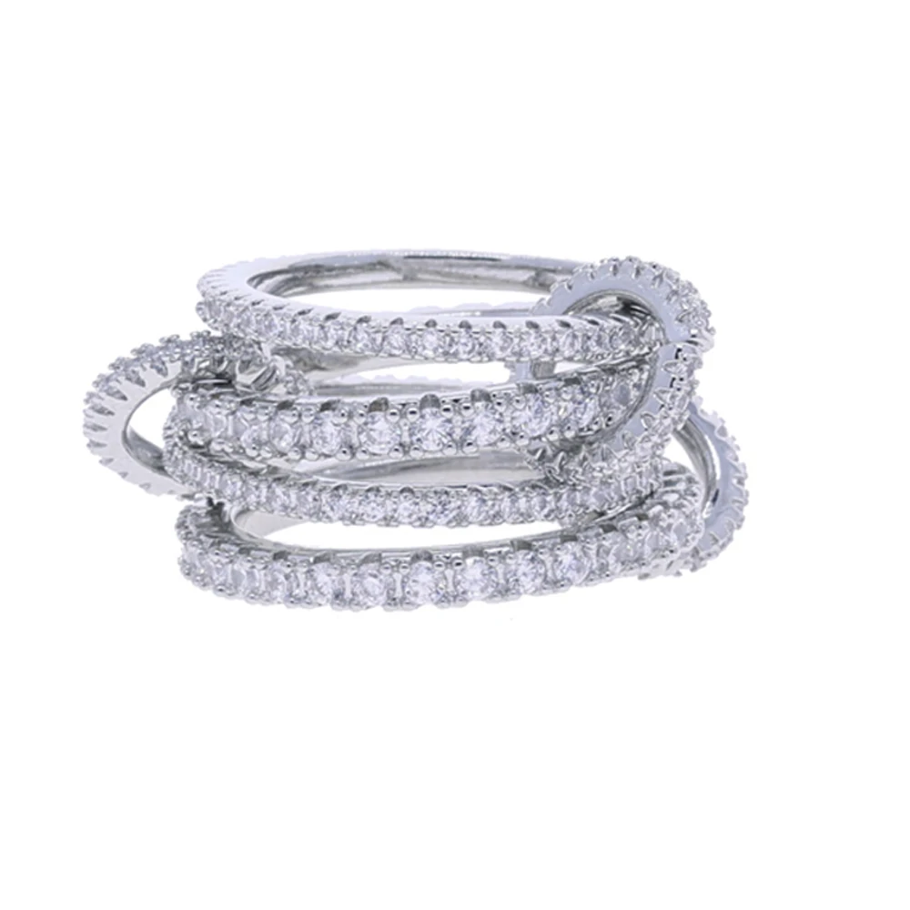Mix Color Multi Pieces Stacking Engagement Band Link Rings for Women Plain Micro Paved 5A CZ Stack Full Finger Jewelry