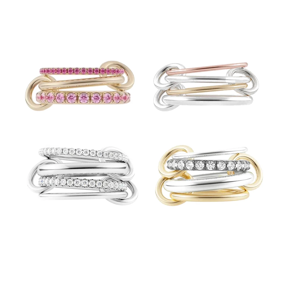 Mix Color Multi Pieces Stacking Engagement Band Link Rings for Women Plain Micro Paved 5A CZ Stack Full Finger Jewelry