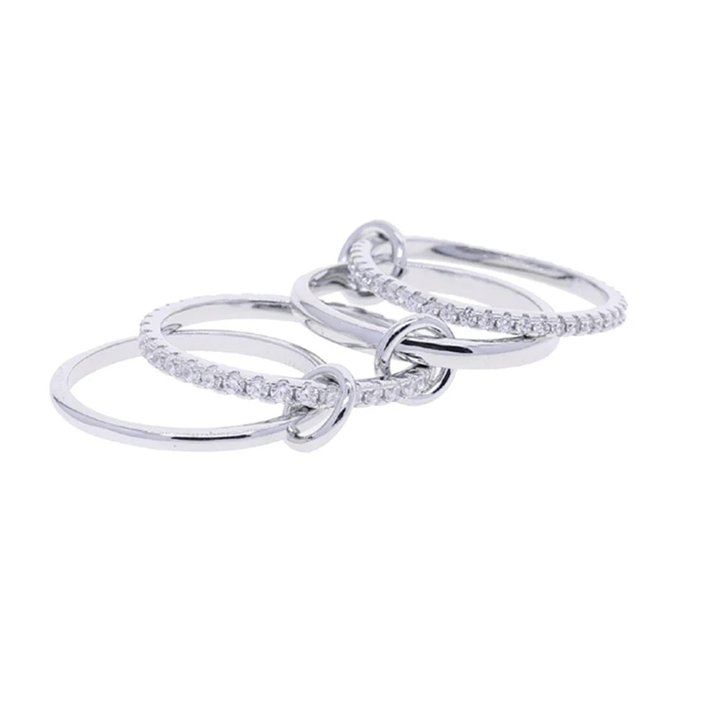 Mix Color Multi Pieces Stacking Engagement Band Link Rings for Women Plain Micro Paved 5A CZ Stack Full Finger Jewelry