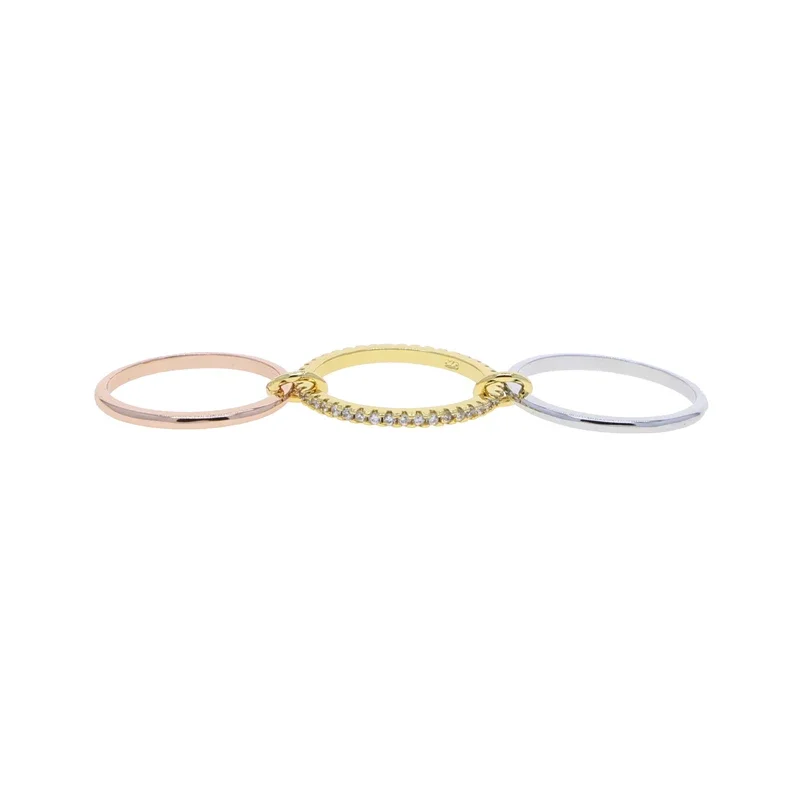 Mix Color Multi Pieces Stacking Engagement Band Link Rings for Women Plain Micro Paved 5A CZ Stack Full Finger Jewelry