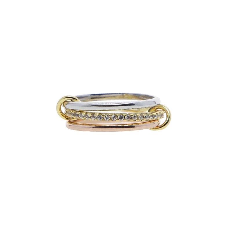Mix Color Multi Pieces Stacking Engagement Band Link Rings for Women Plain Micro Paved 5A CZ Stack Full Finger Jewelry