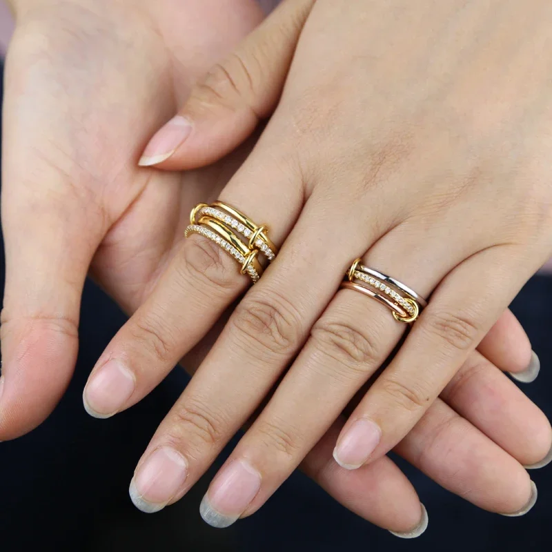 Mix Color Multi Pieces Stacking Engagement Band Link Rings for Women Plain Micro Paved 5A CZ Stack Full Finger Jewelry