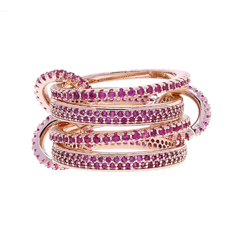 Mix Color Multi Pieces Stacking Engagement Band Link Rings for Women Plain Micro Paved 5A CZ Stack Full Finger Jewelry