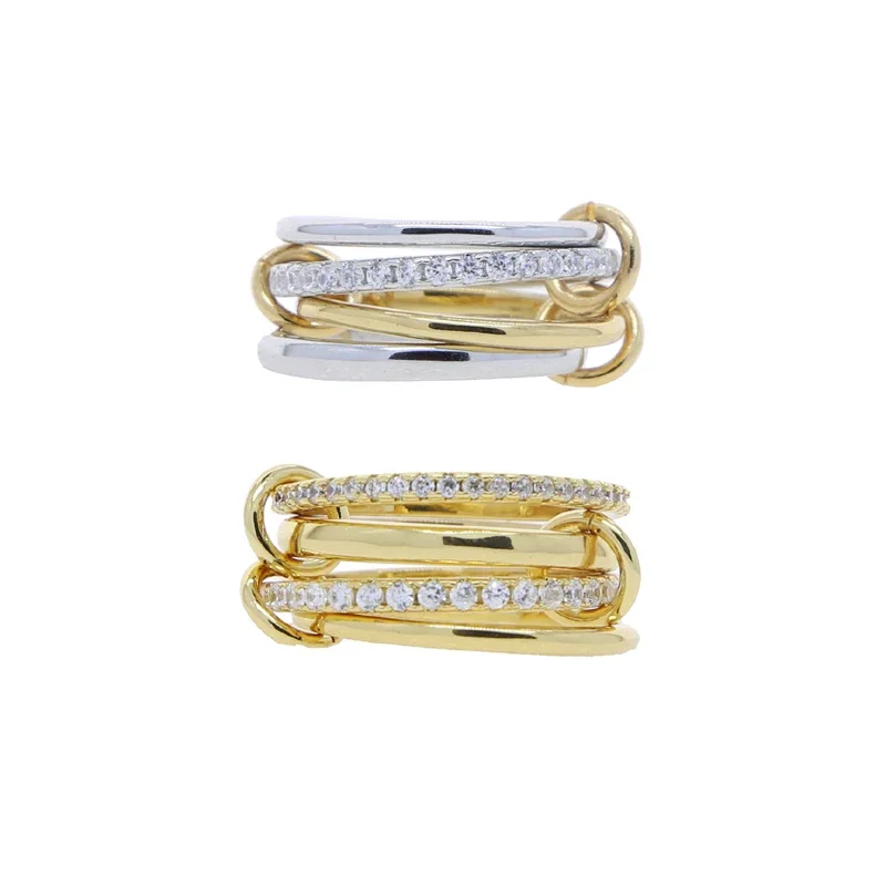 Mix Color Multi Pieces Stacking Engagement Band Link Rings for Women Plain Micro Paved 5A CZ Stack Full Finger Jewelry