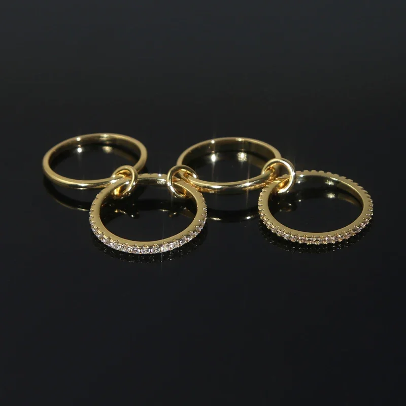 Mix Color Multi Pieces Stacking Engagement Band Link Rings for Women Plain Micro Paved 5A CZ Stack Full Finger Jewelry