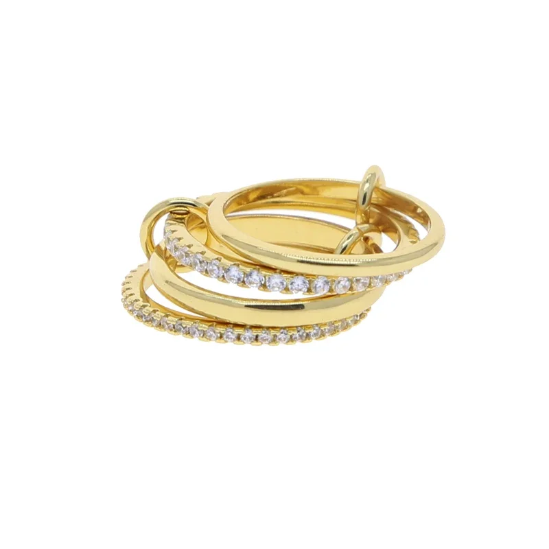 Mix Color Multi Pieces Stacking Engagement Band Link Rings for Women Plain Micro Paved 5A CZ Stack Full Finger Jewelry