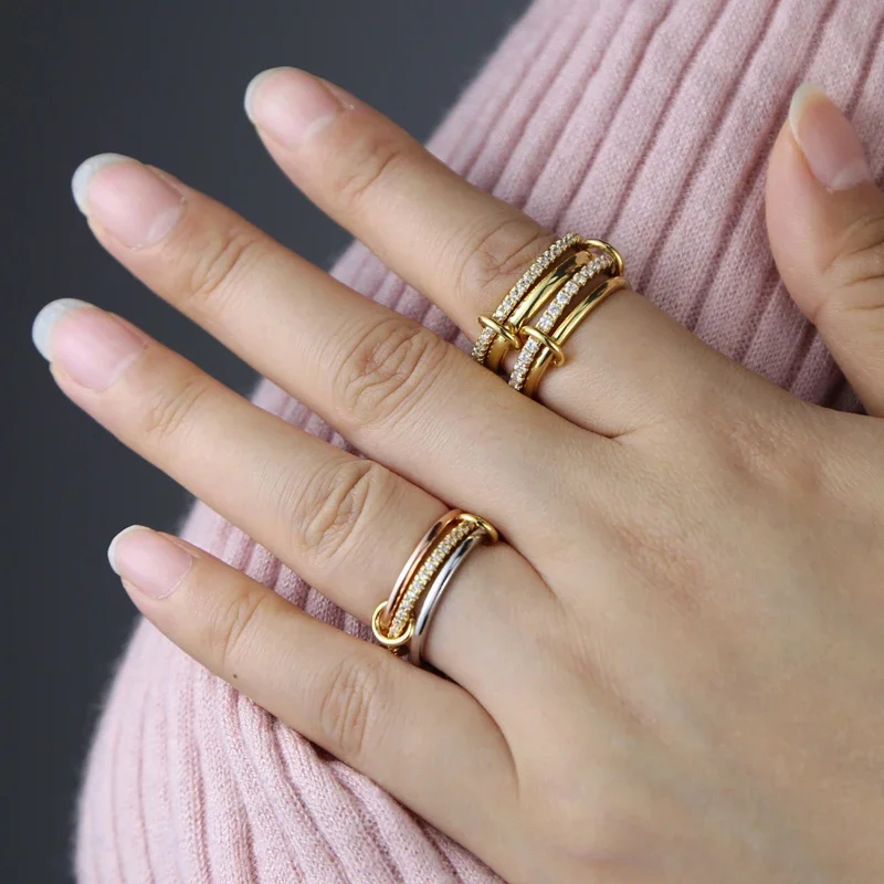 Mix Color Multi Pieces Stacking Engagement Band Link Rings for Women Plain Micro Paved 5A CZ Stack Full Finger Jewelry