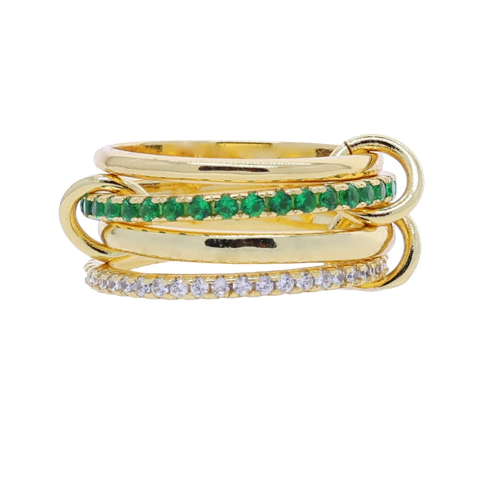 Mix Color Multi Pieces Stacking Engagement Band Link Rings for Women Plain Micro Paved 5A CZ Stack Full Finger Jewelry