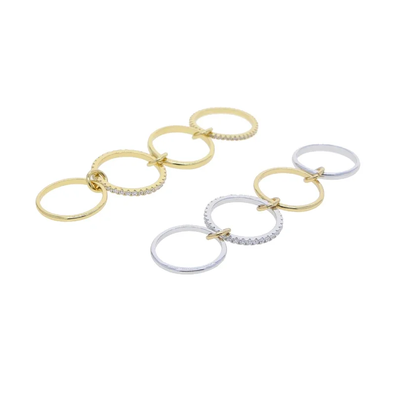 Mix Color Multi Pieces Stacking Engagement Band Link Rings for Women Plain Micro Paved 5A CZ Stack Full Finger Jewelry