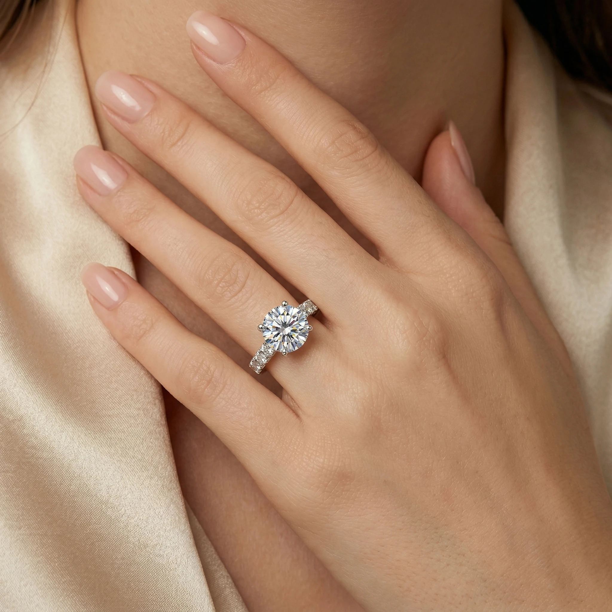 3.5 Carat D Color VVS1 Round Moissanite Ring, 4 Prong, 925 Silver, Wedding Ring Jewelry Gift, Pass Diamond Tester