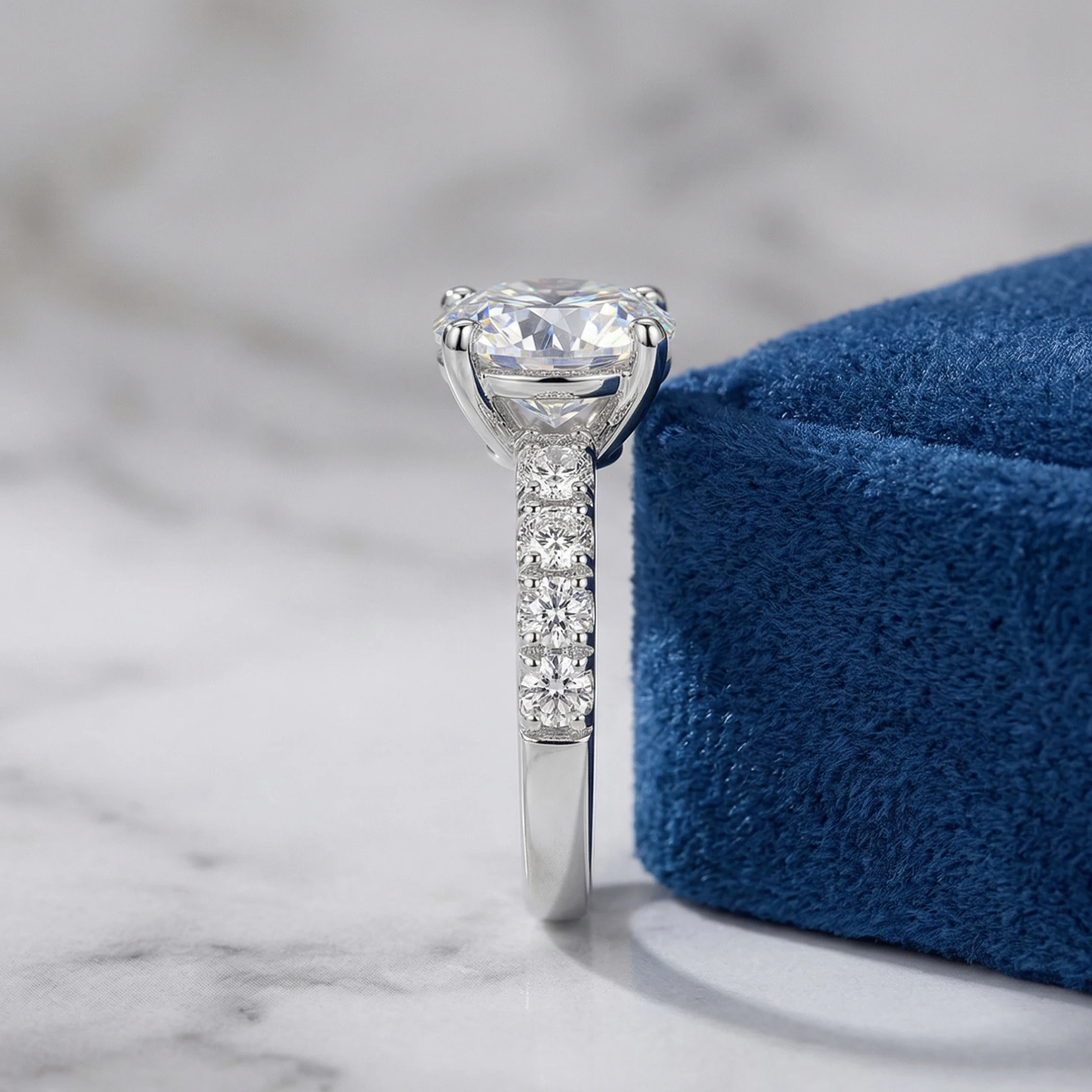 3.5 Carat D Color VVS1 Round Moissanite Ring, 4 Prong, 925 Silver, Wedding Ring Jewelry Gift, Pass Diamond Tester