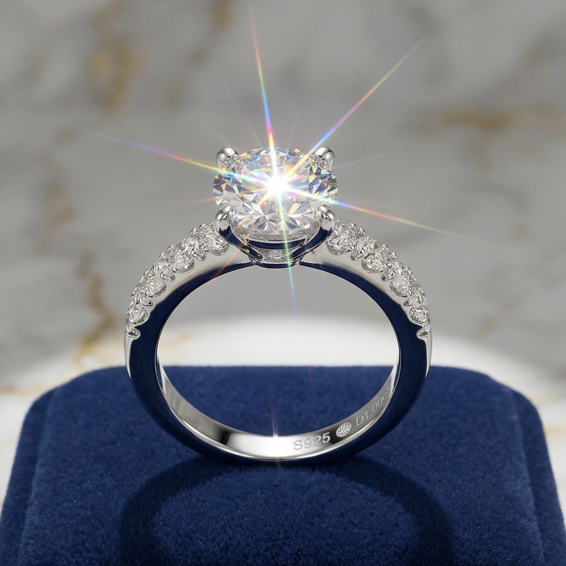 3.5 Carat D Color VVS1 Round Moissanite Ring, 4 Prong, 925 Silver, Wedding Ring Jewelry Gift, Pass Diamond Tester
