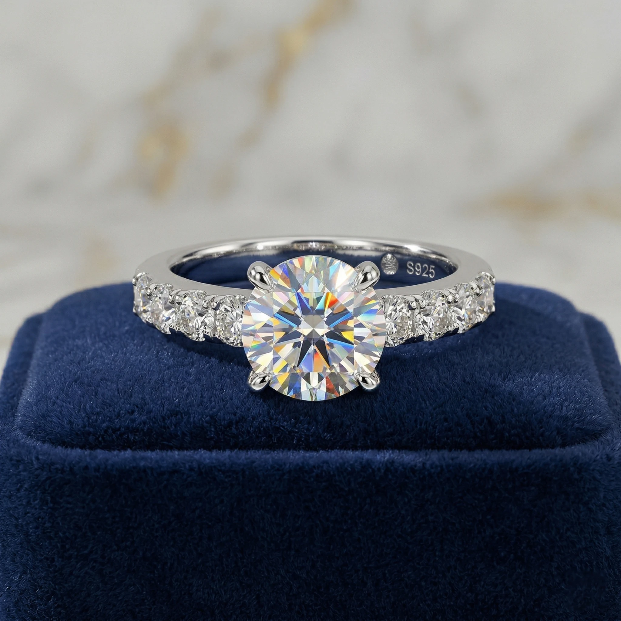 3.5 Carat D Color VVS1 Round Moissanite Ring, 4 Prong, 925 Silver, Wedding Ring Jewelry Gift, Pass Diamond Tester