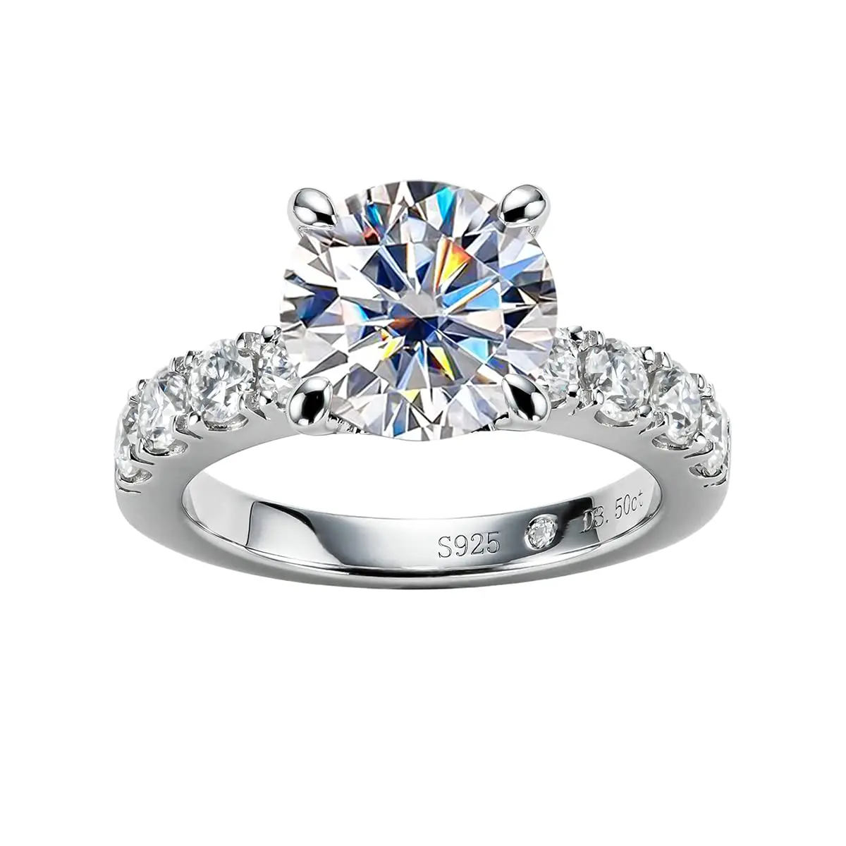 3.5 Carat D Color VVS1 Round Moissanite Ring, 4 Prong, 925 Silver, Wedding Ring Jewelry Gift, Pass Diamond Tester