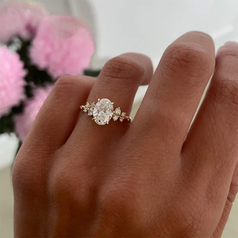 Unique Oval Cut 1ct-3ct Moissanite Halo Ring 925 Sterling Silver Half Eternity Rings for Woman Wedding Jewelry with Certificate Unique Oval Cut 1ct-3ct Moissanite Halo Ring 925 Sterling Silver Half Eternity Rings for Woman Wedding Jewelry with Certificate