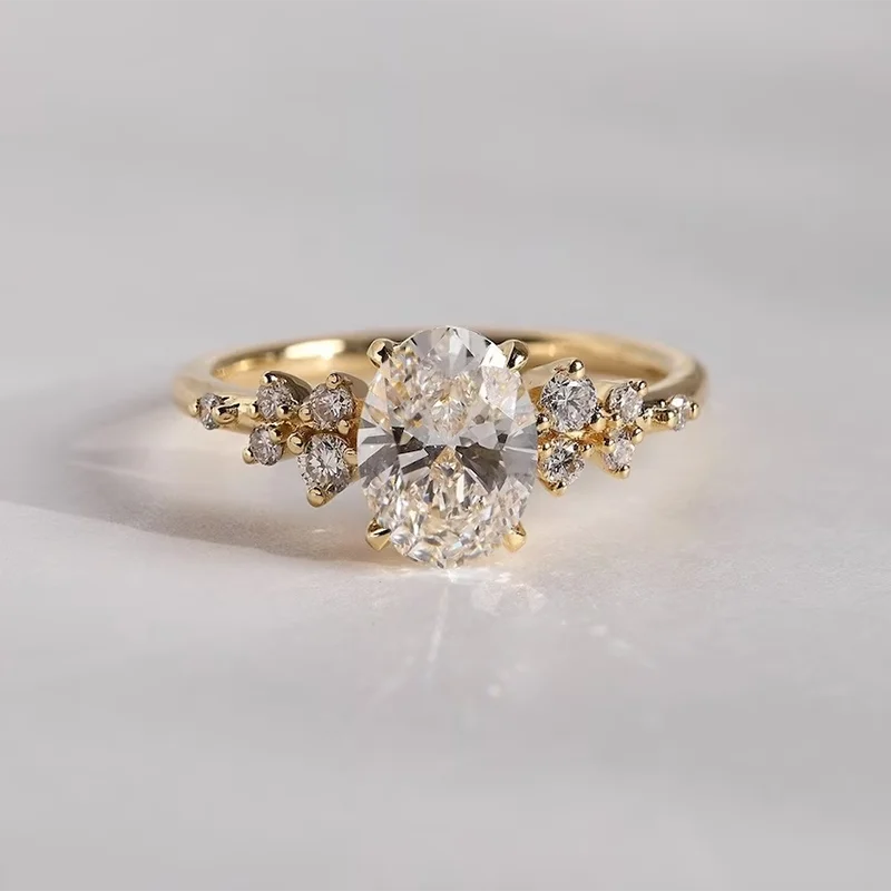 Unique Oval Cut 1ct-3ct Moissanite Halo Ring 925 Sterling Silver Half Eternity Rings for Woman Wedding Jewelry with Certificate Unique Oval Cut 1ct-3ct Moissanite Halo Ring 925 Sterling Silver Half Eternity Rings for Woman Wedding Jewelry with Certificate