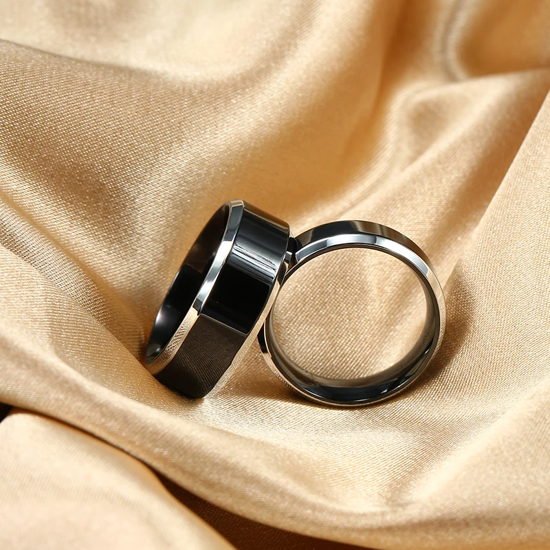 Black Rings Classic Stainless Steel Ring Engagement Wedding Bands For Men Female Couple Black Silver Color Fashion Jewelry 8/6mm