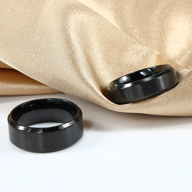Black Rings Classic Stainless Steel Ring Engagement Wedding Bands For Men Female Couple Black Silver Color Fashion Jewelry 8/6mm