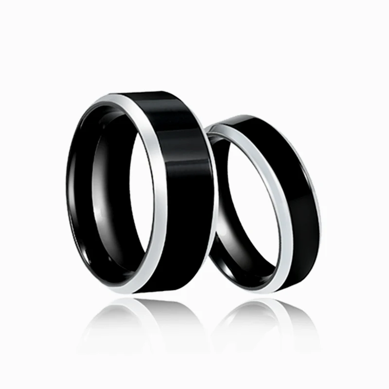 Black Rings Classic Stainless Steel Ring Engagement Wedding Bands For Men Female Couple Black Silver Color Fashion Jewelry 8/6mm Black Rings Classic Stainless Steel Ring Engagement Wedding Bands For Men Female Couple Black Silver Color Fashion Jewelry 8/6mm