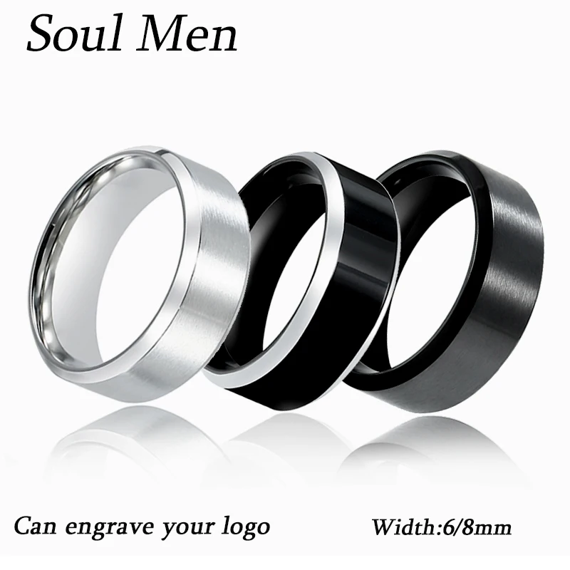 Black Rings Classic Stainless Steel Ring Engagement Wedding Bands For Men Female Couple Black Silver Color Fashion Jewelry 8/6mm Black Rings Classic Stainless Steel Ring Engagement Wedding Bands For Men Female Couple Black Silver Color Fashion Jewelry 8/6mm