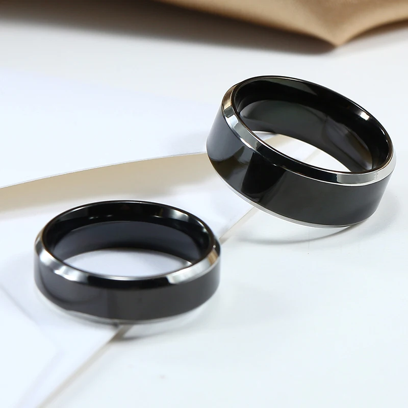 Black Rings Classic Stainless Steel Ring Engagement Wedding Bands For Men Female Couple Black Silver Color Fashion Jewelry 8/6mm Black Rings Classic Stainless Steel Ring Engagement Wedding Bands For Men Female Couple Black Silver Color Fashion Jewelry 8/6mm